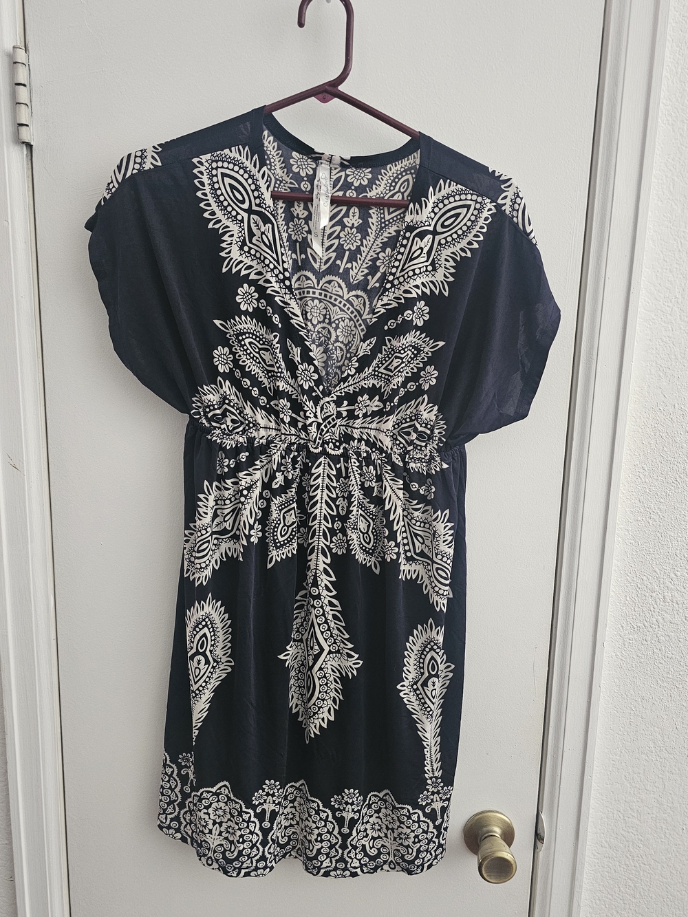 Cristinalove Navy Dress with White Paisley Detail